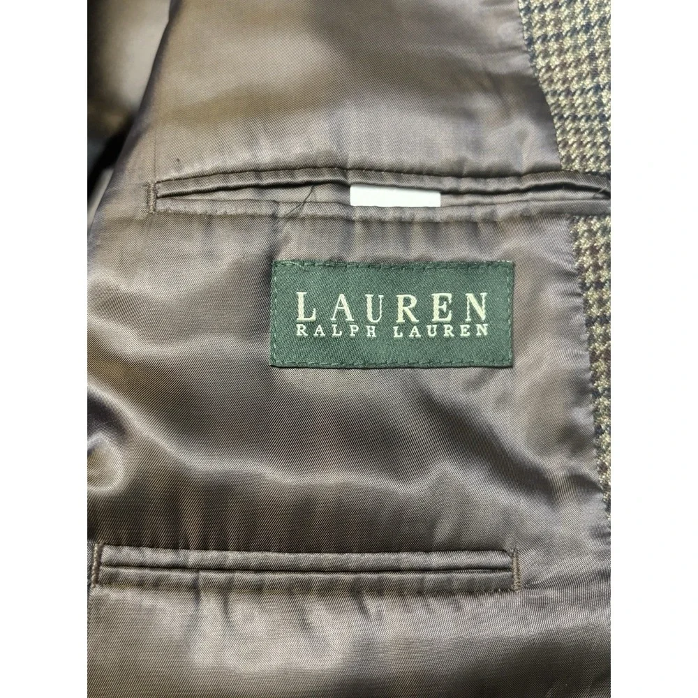 Vintage Lauren‎ Ralph Lauren 48L Wool Sport Coat Blazer Brown Houndstooth Jacket